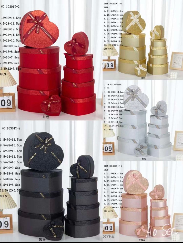 HEART BOXES 10PC LEATHER